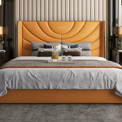 High-end Light Luxury Furniture Italian Minimalist Top Layer Cowhide Bedroom Solid Wood Bentley Light Luxury Master Bedroom Genuine Leather Double Bed Trendy
