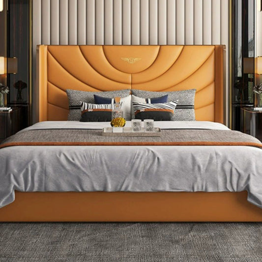 High-end Light Luxury Furniture Italian Minimalist Top Layer Cowhide Bedroom Solid Wood Bentley Light Luxury Master Bedroom Genuine Leather Double Bed Trendy