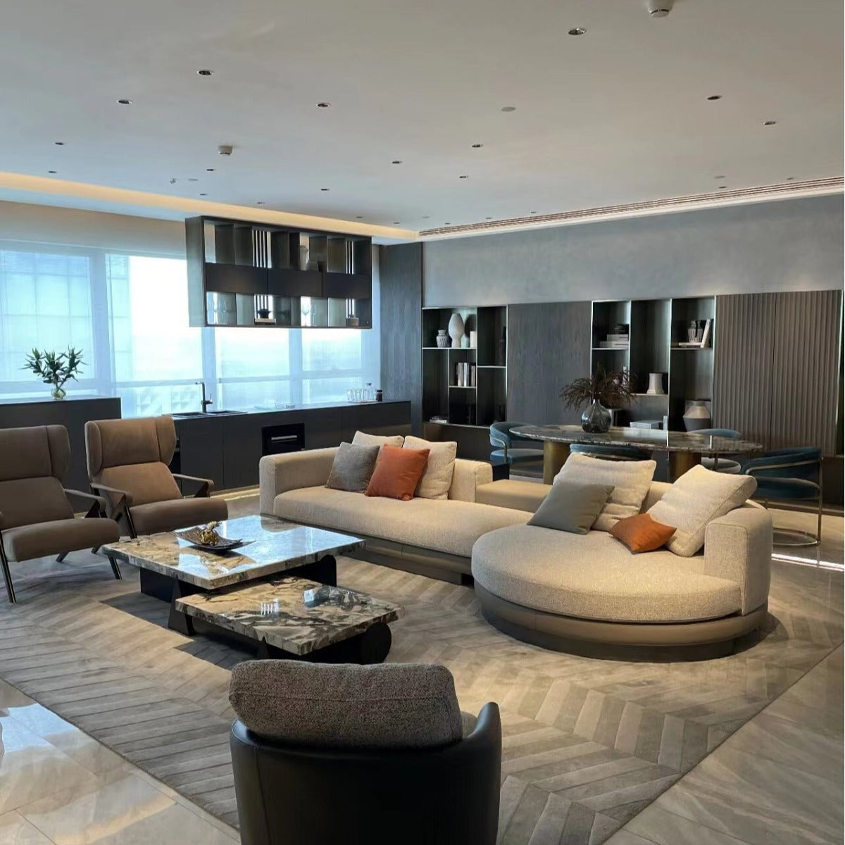 Apartment Genuine Leather Linen Sofa