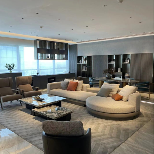 Apartment Genuine Leather Linen Sofa
