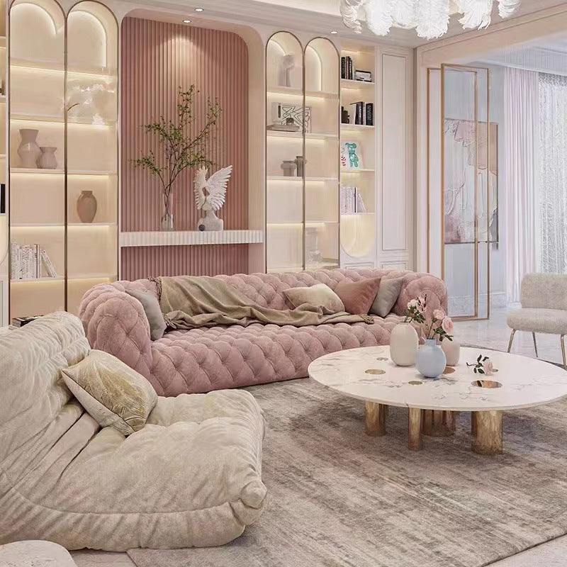 Modern Minimalist Light Luxury Living Room Art American Style Button Velvet Fabric Sofa Small Apartment Internet Celebrity Designer New Model