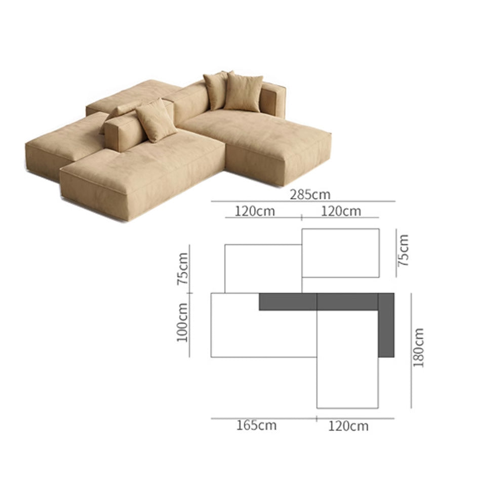 Nordic Minimalist Tofu Block Artistic Double-Sided Modular Combination Large Apartment Light Luxury Leather and Fabric Combined Living Room Straight Sofa