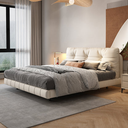 Floating Bed Cream Style Genuine Leather Bed