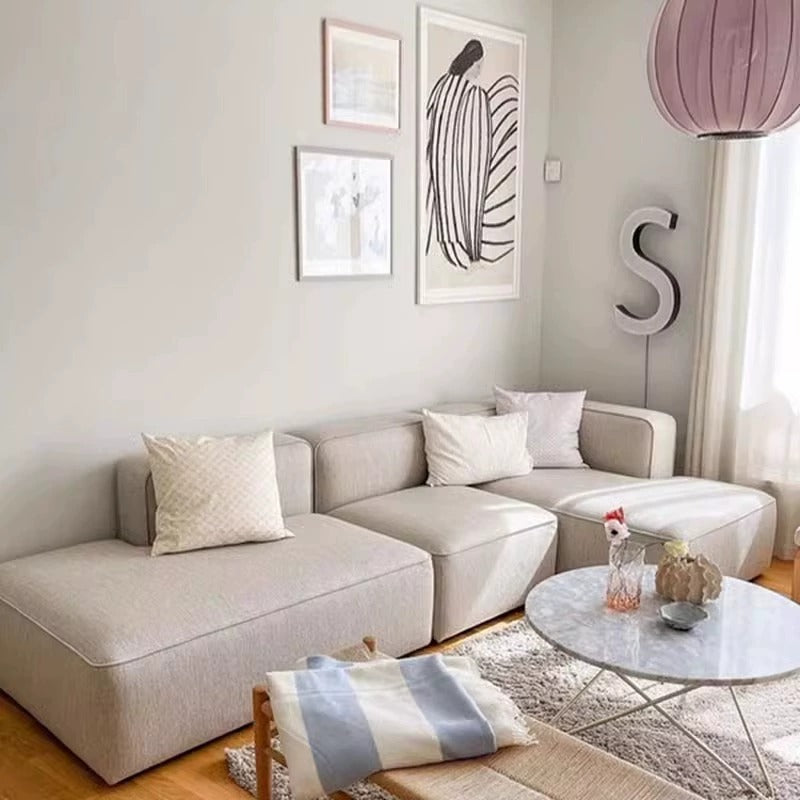 Simple Small Apartment Home Use Two or Three Seater Fabric Sofa Cotton Linen Armless Straight Row Modular Combination Reception Sofa