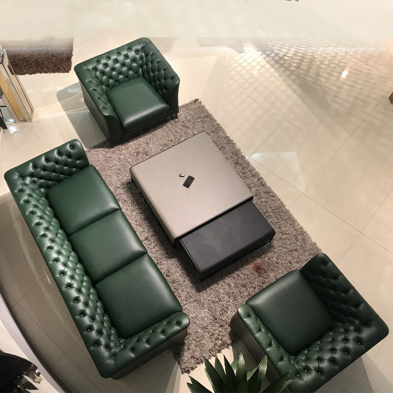 Green Vintage Top Layer Cowhide Buckle Sofa Light Luxury Large and Small Apartment Living Room Simple Postmodern Designer Straight Row