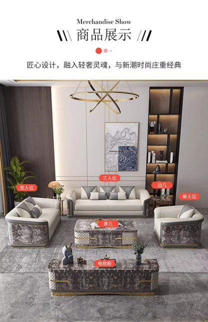 Italian Style Light Luxury Living Room Lacquered Genuine Leather Sofa Large Apartment High-End Villa Designer Mansion Whole House Furniture Customization