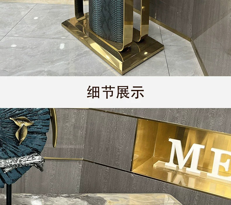 Italian Style Light Luxury Entrance Hall Console Table Villa Mansion Large Flat Floor High-end Custom Stainless Steel Marble Console Table