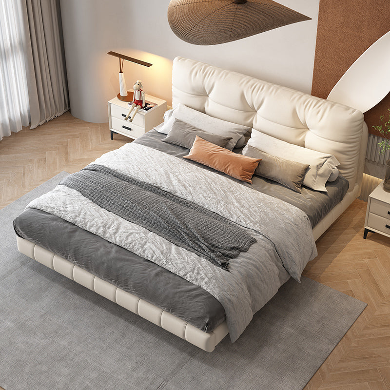 Floating Bed Cream Style Genuine Leather Bed