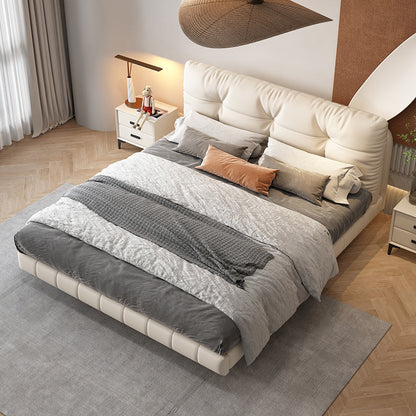 Floating Bed Cream Style Genuine Leather Bed