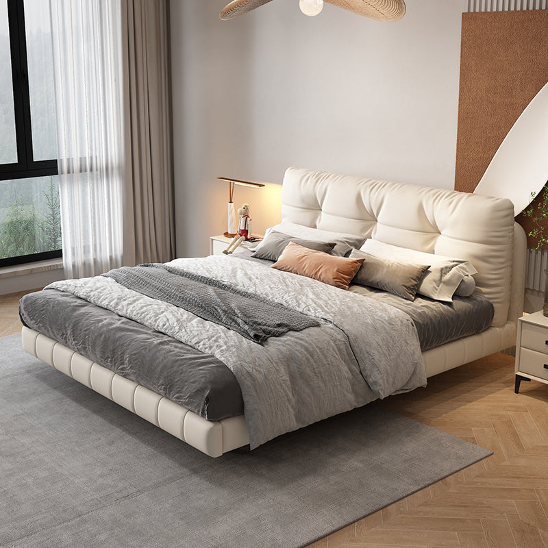 Floating Bed Cream Style Genuine Leather Bed