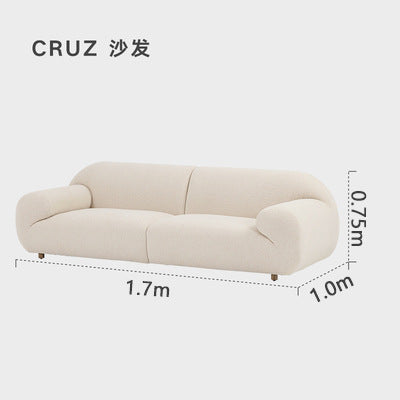 Nordic Wabi-Sabi Style Lamb Wool Fabric Sofa French Cream Style Living Room Small Apartment Milk White Three-Seater Sofa