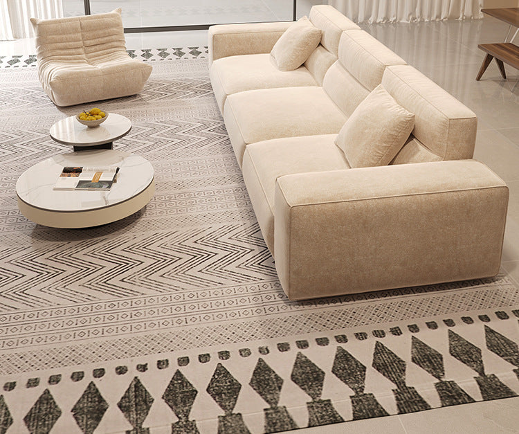 Italian Wabi-Sabi Style High-Back Straight Sofa Matte Fabric Cream Style Living Room Sofa Four-Seater Three-Seater Sofa