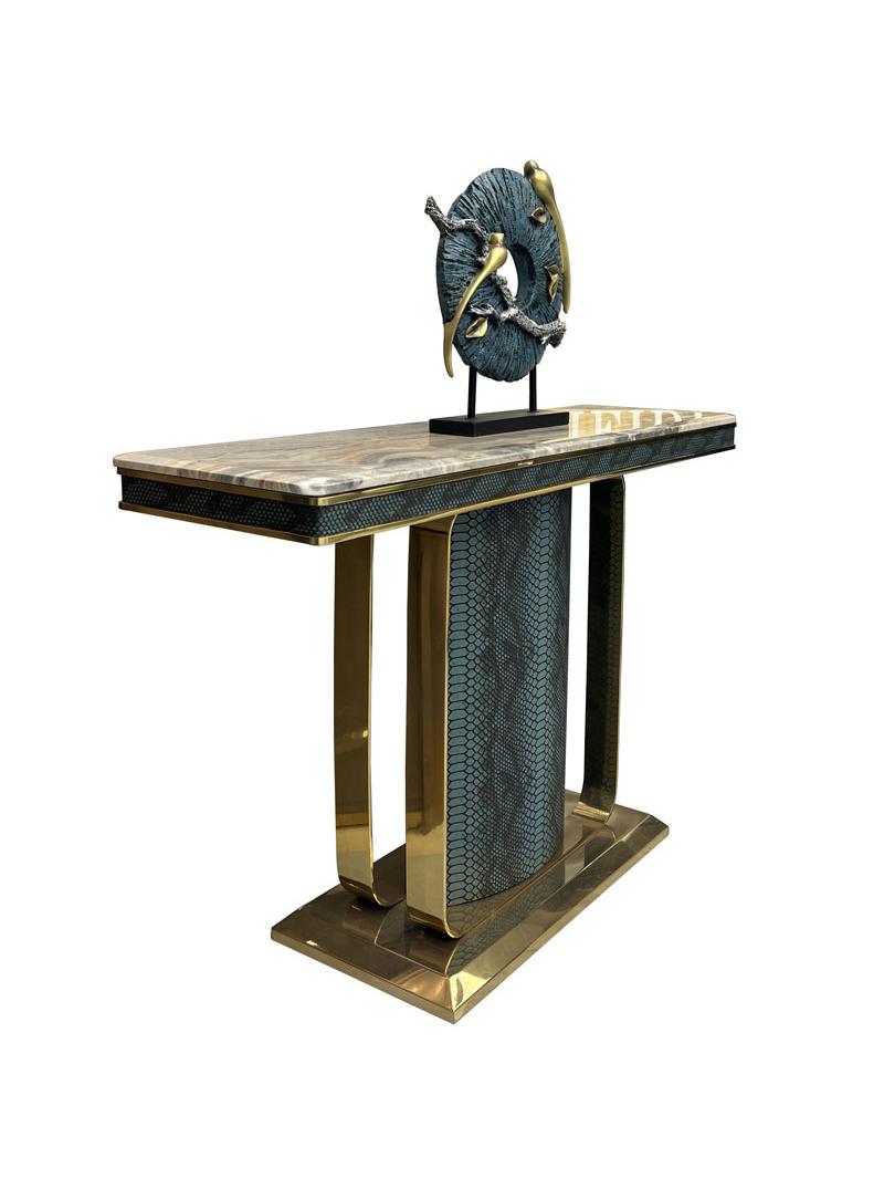 Italian Style Light Luxury Entrance Hall Console Table Villa Mansion Large Flat Floor High-end Custom Stainless Steel Marble Console Table