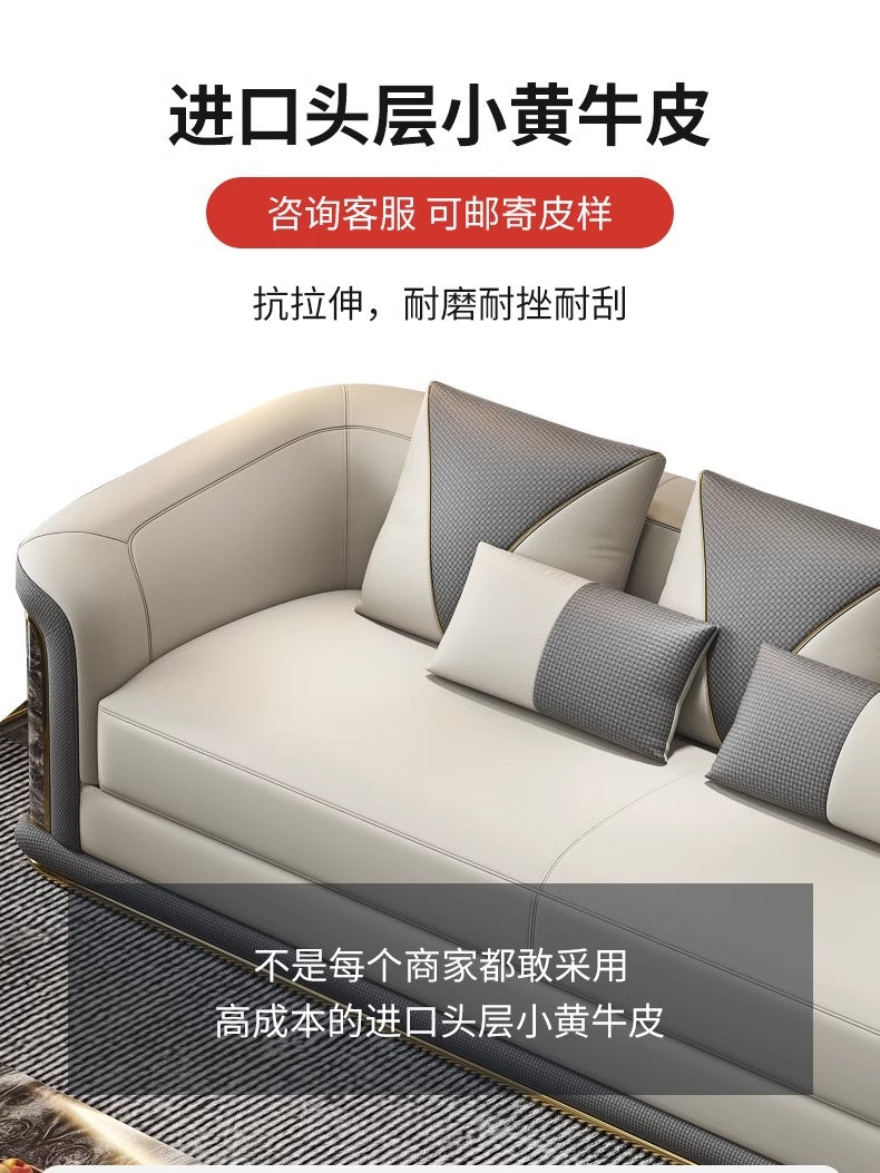 Italian Style Light Luxury Living Room Lacquered Genuine Leather Sofa Large Apartment High-End Villa Designer Mansion Whole House Furniture Customization