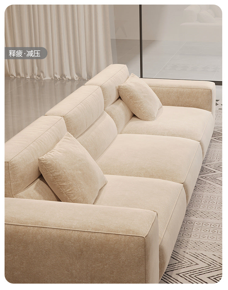 Italian Wabi-Sabi Style High-Back Straight Sofa Matte Fabric Cream Style Living Room Sofa Four-Seater Three-Seater Sofa