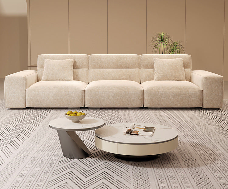 Italian Wabi-Sabi Style High-Back Straight Sofa Matte Fabric Cream Style Living Room Sofa Four-Seater Three-Seater Sofa