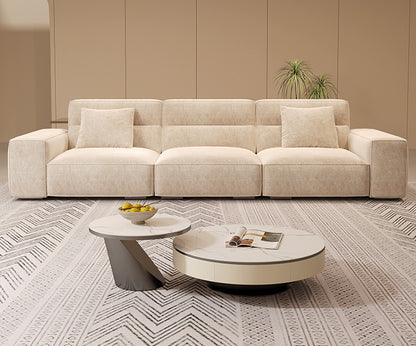 Italian Wabi-Sabi Style High-Back Straight Sofa Matte Fabric Cream Style Living Room Sofa Four-Seater Three-Seater Sofa