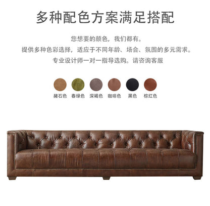 American Style Genuine Leather Sofa Modern Minimalist Living Room Vintage Industrial Style Straight Three-Four Seater Sofa Small Apartment Cafe