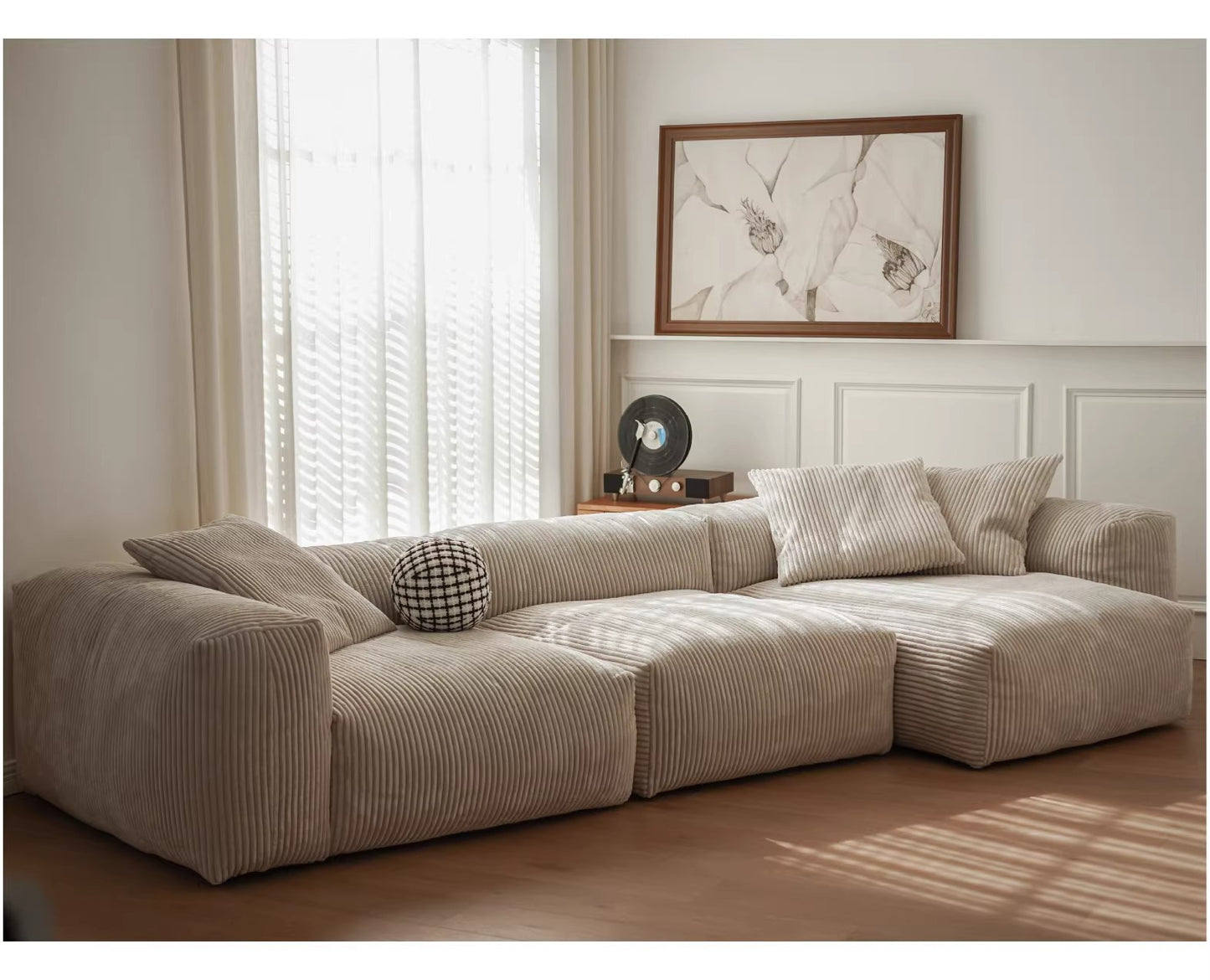 Nordic Wabi-Sabi Style Straight Corduroy Sofa Light Luxury Combination Small Apartment Homestay Free Module Multiple Tofu Blocks