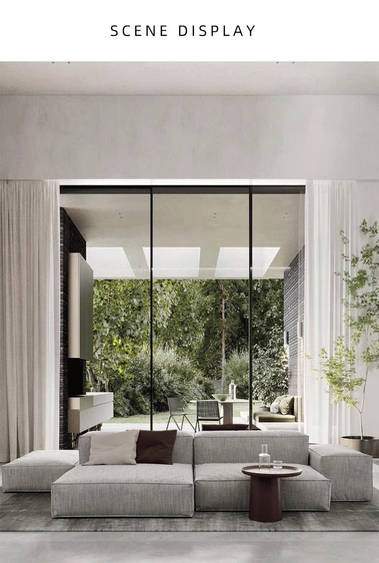 Nordic Minimalist Tofu Block Artistic Double-Sided Modular Combination Large Apartment Light Luxury Leather and Fabric Combined Living Room Straight Sofa