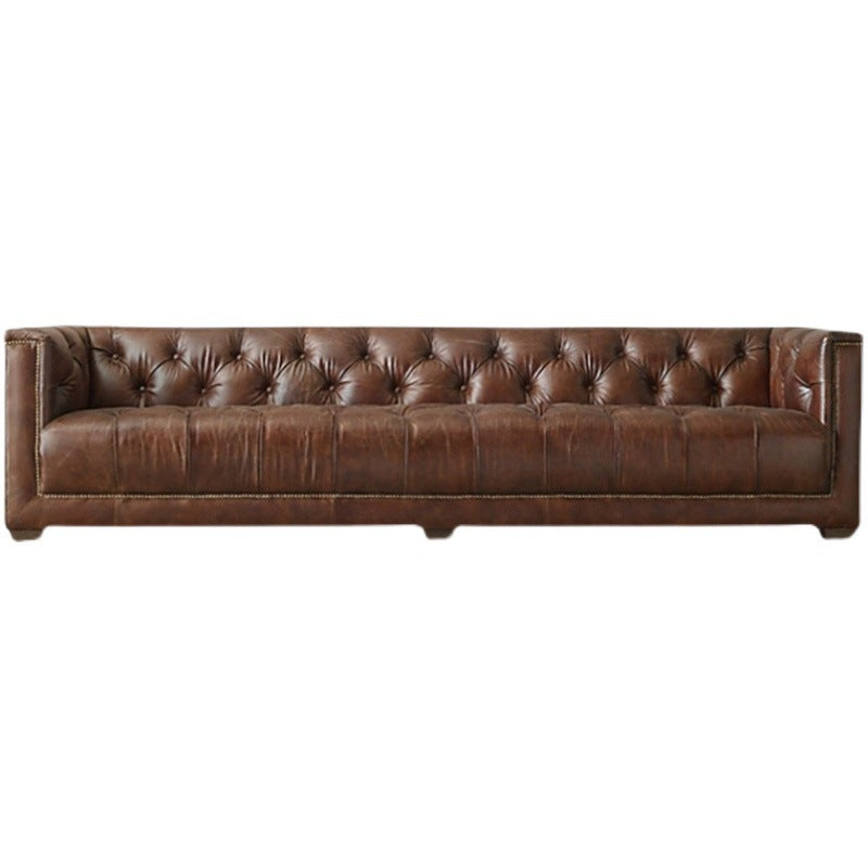 American Style Genuine Leather Sofa Modern Minimalist Living Room Vintage Industrial Style Straight Three-Four Seater Sofa Small Apartment Cafe