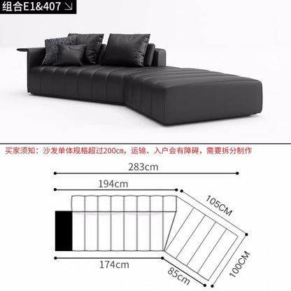 Piano Keys Minimalist Style L Genuine Leather Sofa Light Luxury Black Irregular Sofa Living Room Large Flat Floor Curved Sofa