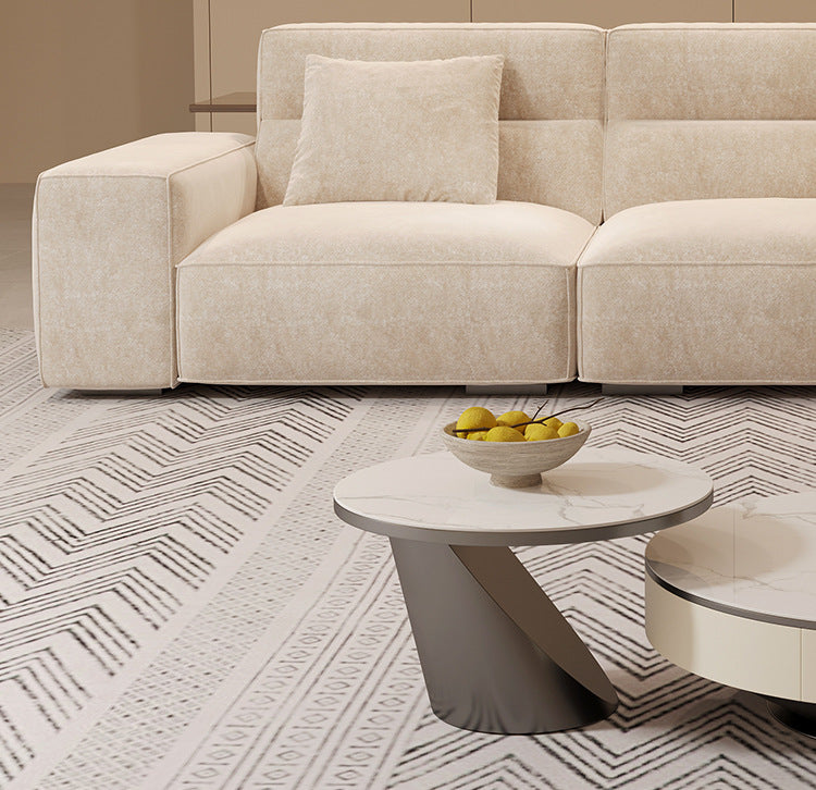 Italian Wabi-Sabi Style High-Back Straight Sofa Matte Fabric Cream Style Living Room Sofa Four-Seater Three-Seater Sofa