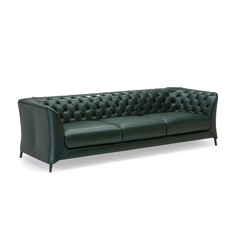 Green Vintage Top Layer Cowhide Buckle Sofa Light Luxury Large and Small Apartment Living Room Simple Postmodern Designer Straight Row