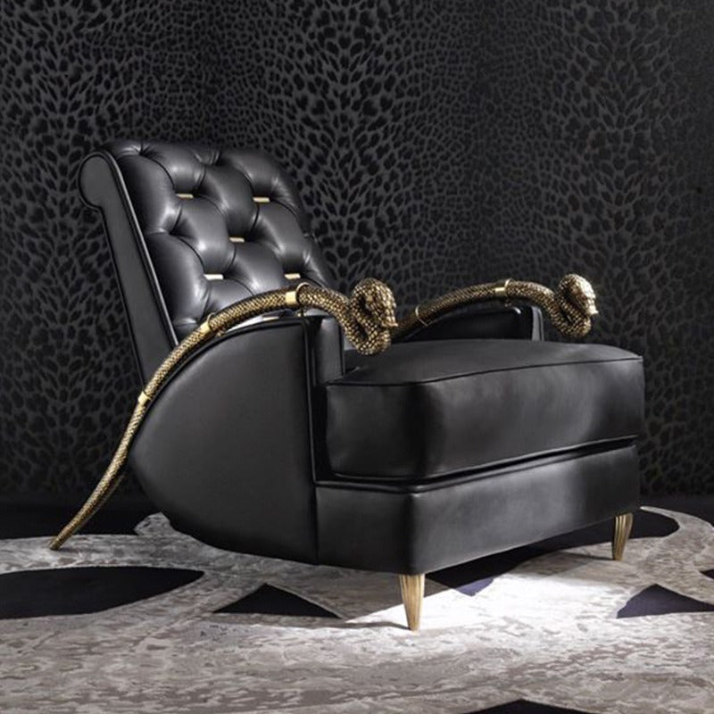 Italian Style Light Luxury Lounge Chair Pure Copper Snake Chair RobertoCacalli Leisure Sofa Chair Crocodile Leather Single Armchair