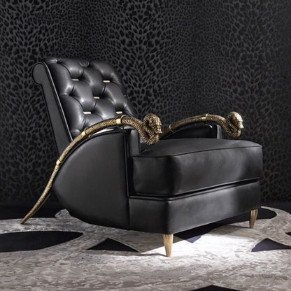 Italian Style Light Luxury Lounge Chair Pure Copper Snake Chair RobertoCacalli Leisure Sofa Chair Crocodile Leather Single Armchair