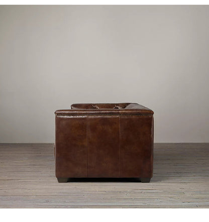 American Style Genuine Leather Sofa Modern Minimalist Living Room Vintage Industrial Style Straight Three-Four Seater Sofa Small Apartment Cafe