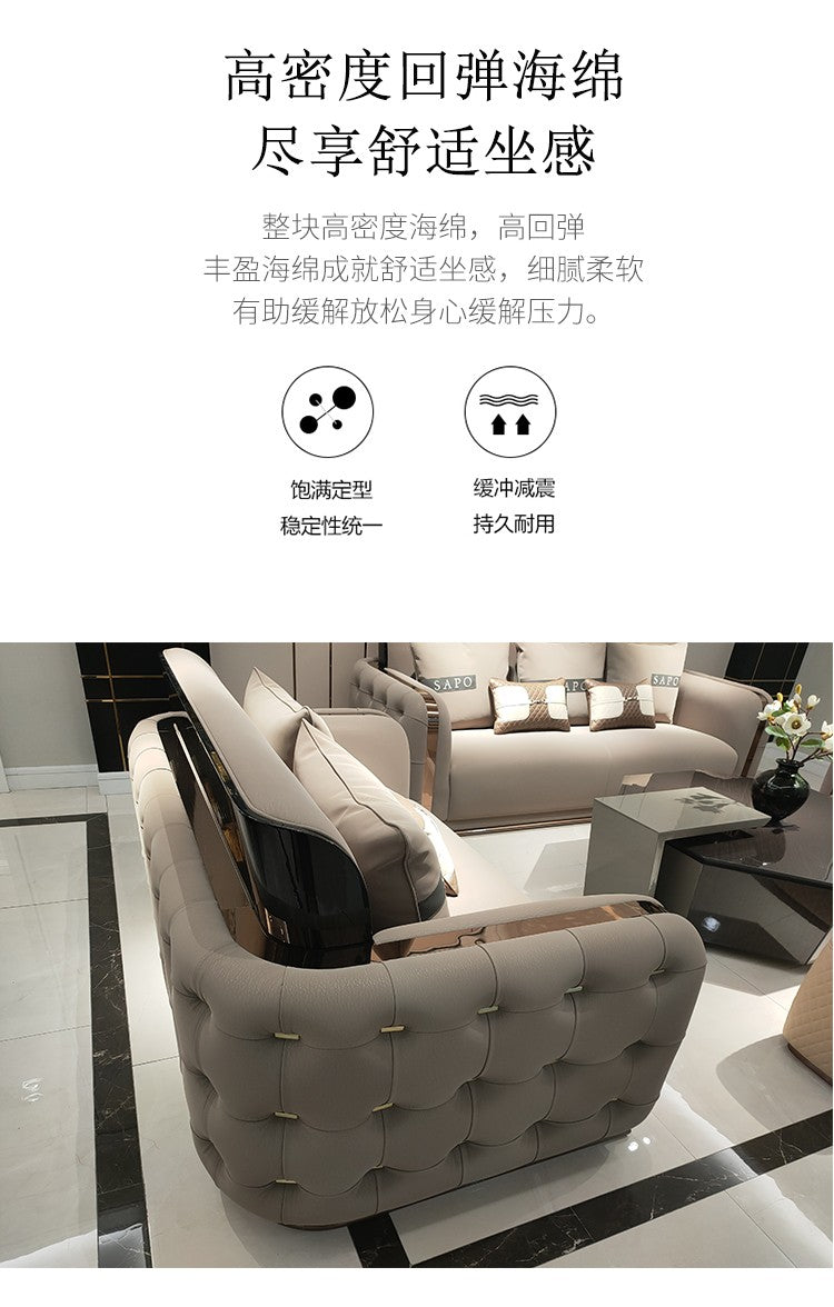 Italian Style Light Luxury Bentley Button Sofa Genuine Leather Designer Postmodern Villa Living Room Set High-end Custom Furniture