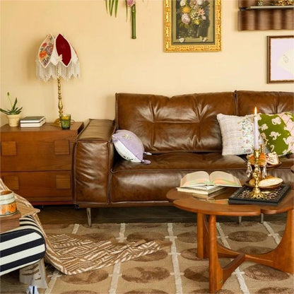 Vintage Style Oil Wax Retro Genuine Leather Sofa