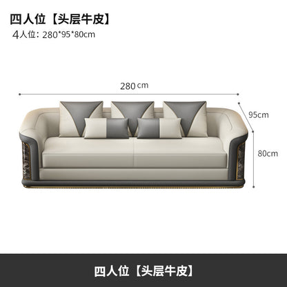 Italian Style Light Luxury Living Room Lacquered Genuine Leather Sofa Large Apartment High-End Villa Designer Mansion Whole House Furniture Customization