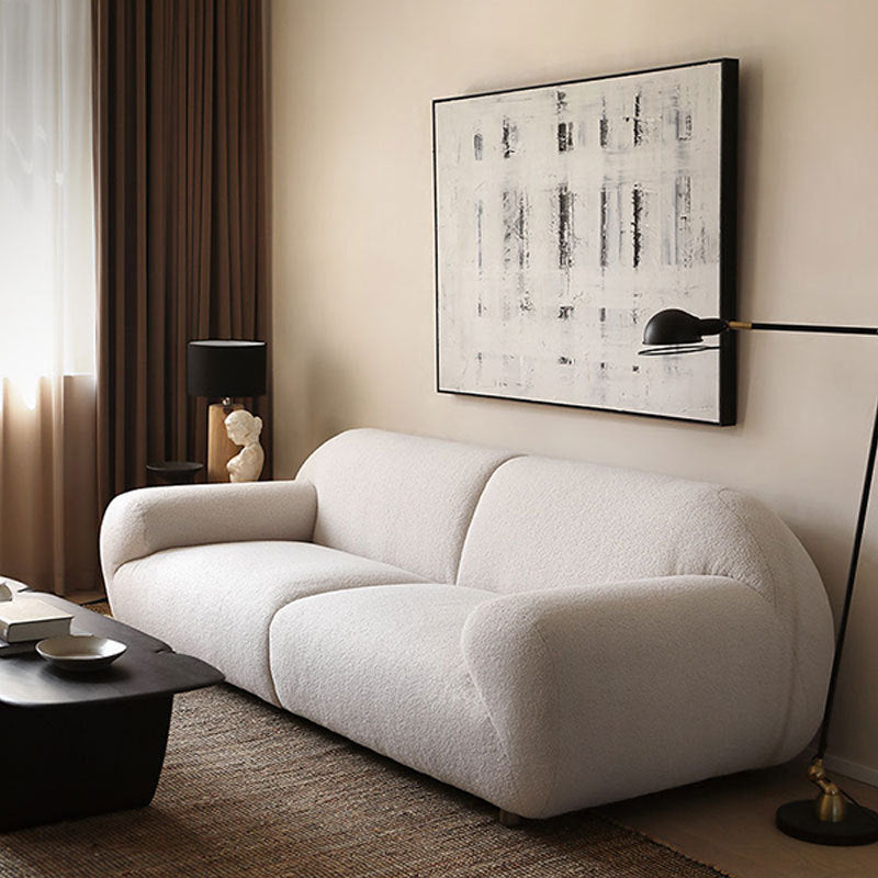 Nordic Wabi-Sabi Style Lamb Wool Fabric Sofa French Cream Style Living Room Small Apartment Milk White Three-Seater Sofa