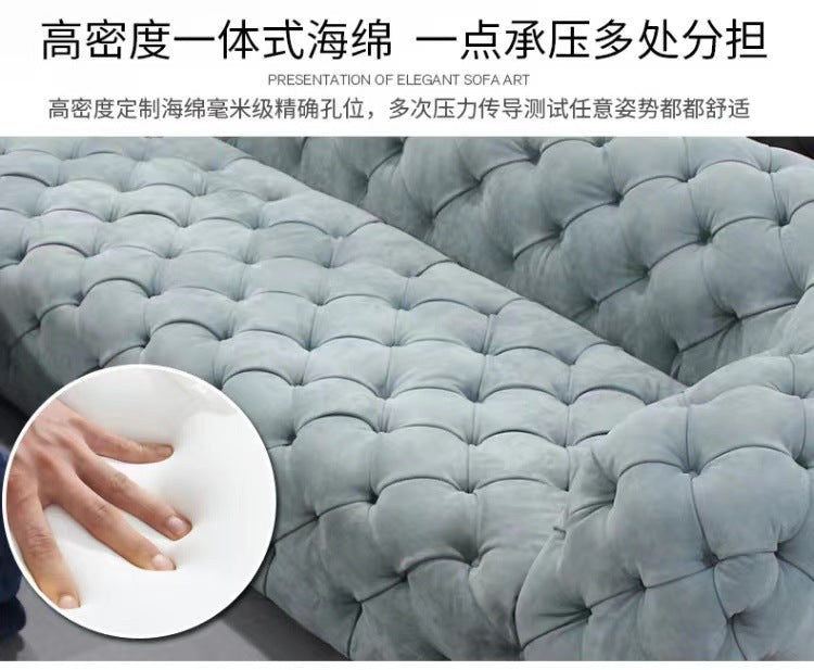 Modern Minimalist Light Luxury Living Room Art American Style Button Velvet Fabric Sofa Small Apartment Internet Celebrity Designer New Model