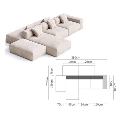Nordic Minimalist Tofu Block Artistic Double-Sided Modular Combination Large Apartment Light Luxury Leather and Fabric Combined Living Room Straight Sofa