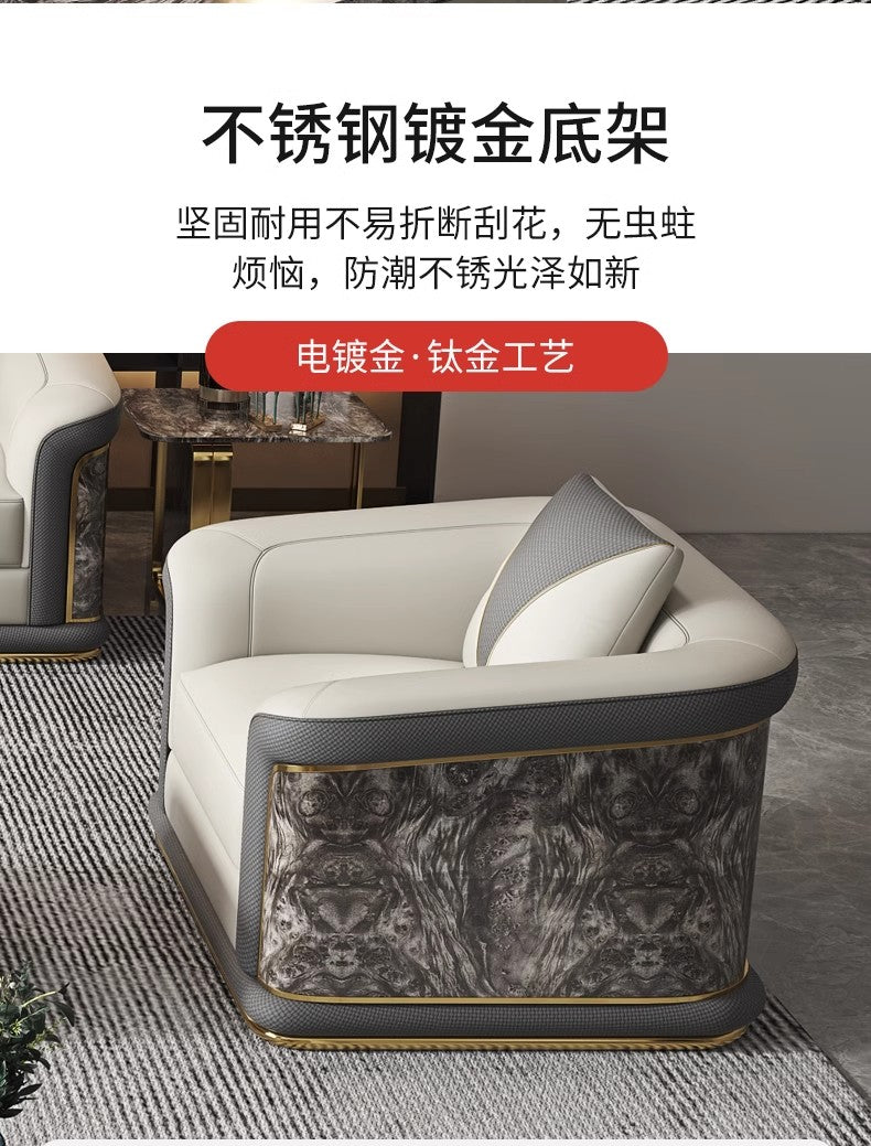 Italian Style Light Luxury Living Room Lacquered Genuine Leather Sofa Large Apartment High-End Villa Designer Mansion Whole House Furniture Customization