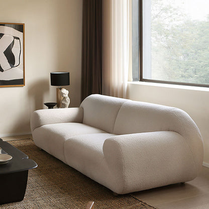 Nordic Wabi-Sabi Style Lamb Wool Fabric Sofa French Cream Style Living Room Small Apartment Milk White Three-Seater Sofa