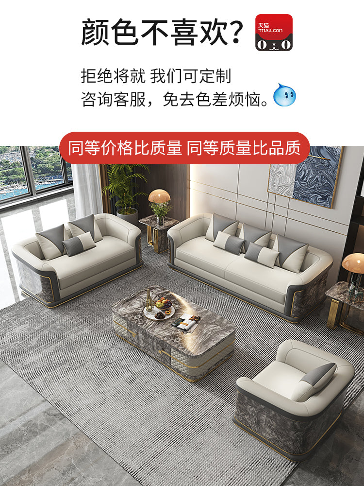 Italian Style Light Luxury Living Room Lacquered Genuine Leather Sofa Large Apartment High-End Villa Designer Mansion Whole House Furniture Customization