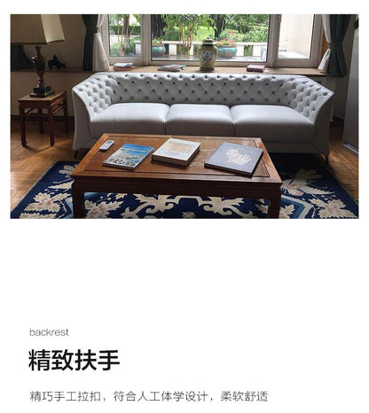 Green Vintage Top Layer Cowhide Buckle Sofa Light Luxury Large and Small Apartment Living Room Simple Postmodern Designer Straight Row