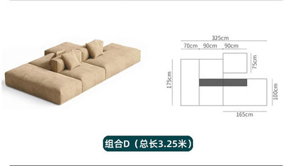 Nordic Minimalist Tofu Block Artistic Double-Sided Modular Combination Large Apartment Light Luxury Leather and Fabric Combined Living Room Straight Sofa