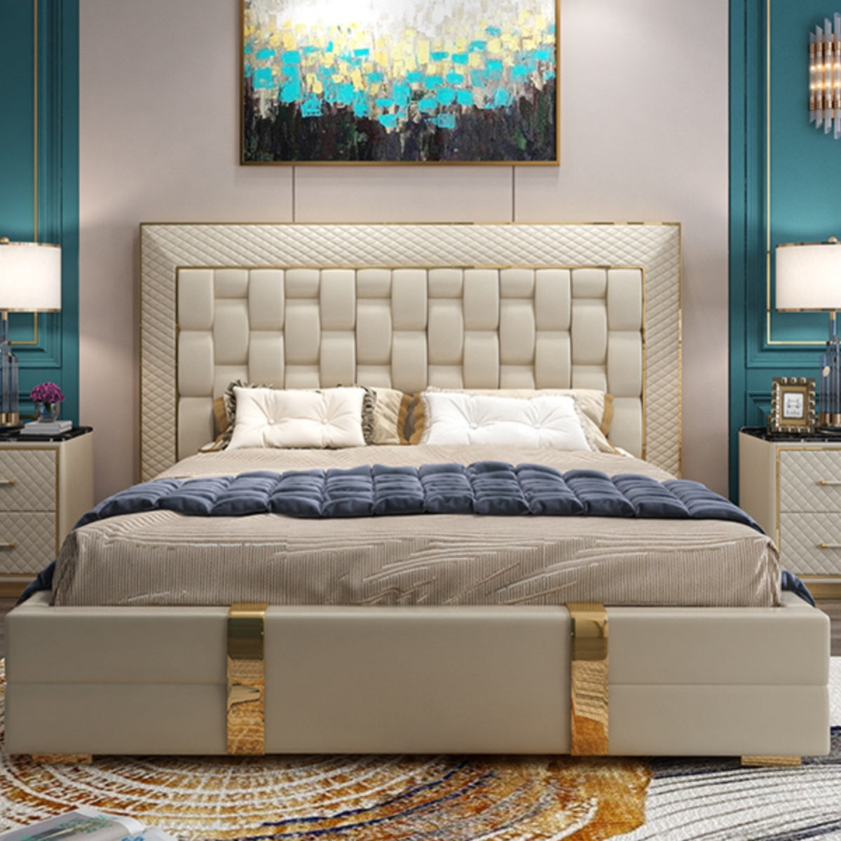 Italian light luxury  Bed with High Backrest
