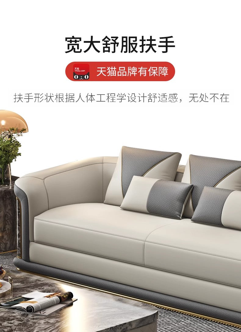 Italian Style Light Luxury Living Room Lacquered Genuine Leather Sofa Large Apartment High-End Villa Designer Mansion Whole House Furniture Customization