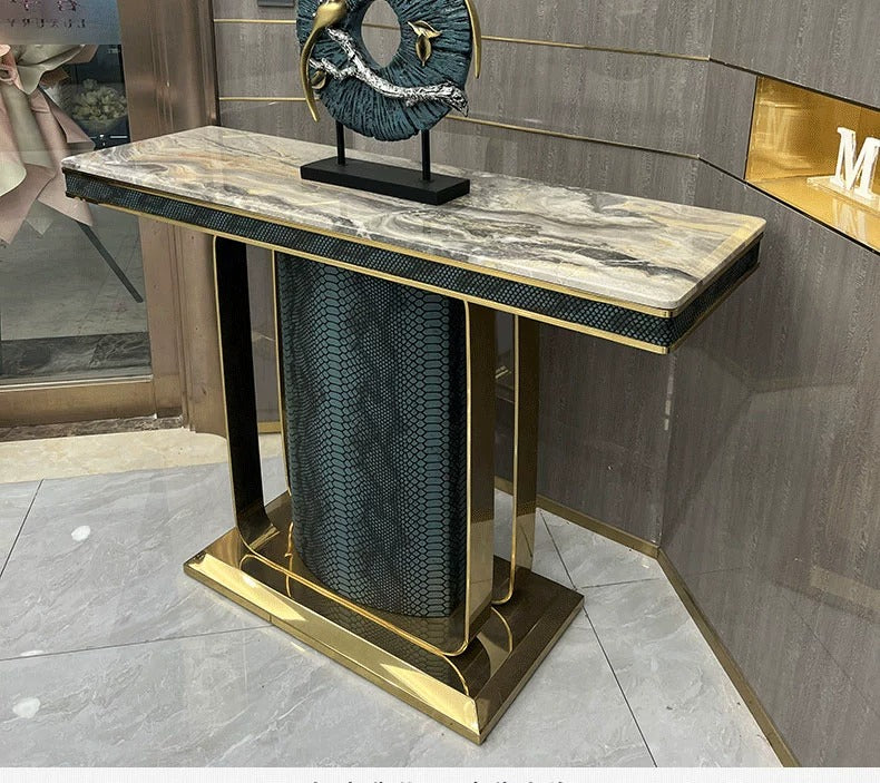 Italian Style Light Luxury Entrance Hall Console Table Villa Mansion Large Flat Floor High-end Custom Stainless Steel Marble Console Table