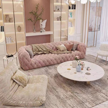 Modern Minimalist Light Luxury Living Room Art American Style Button Velvet Fabric Sofa Small Apartment Internet Celebrity Designer New Model
