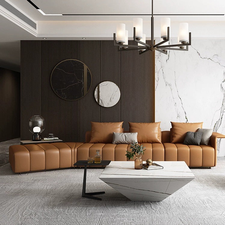 Piano Keys Minimalist Style L Genuine Leather Sofa Light Luxury Black Irregular Sofa Living Room Large Flat Floor Curved Sofa