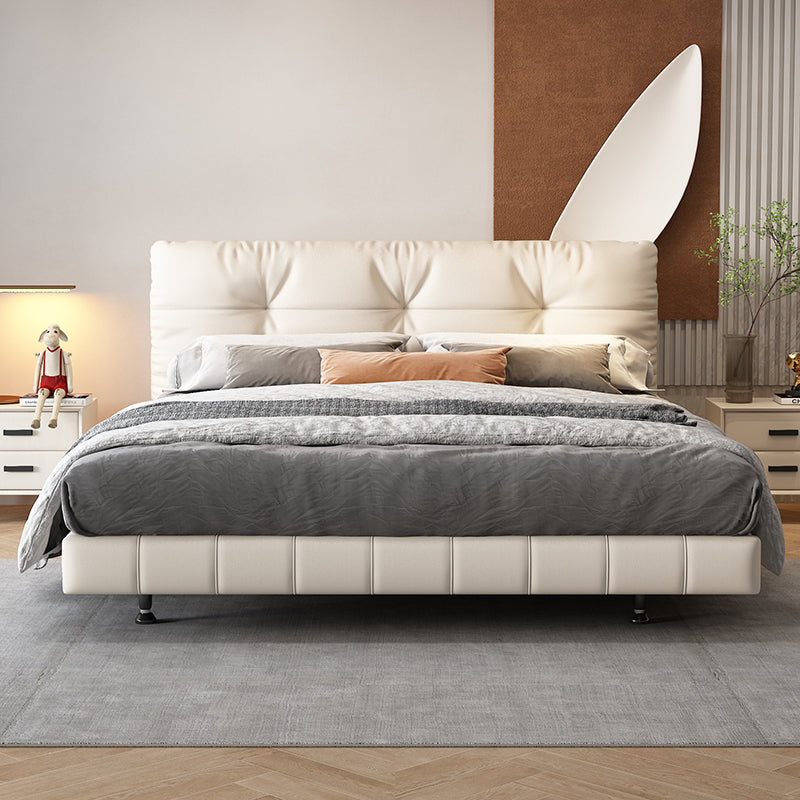 Floating Bed Cream Style Genuine Leather Bed