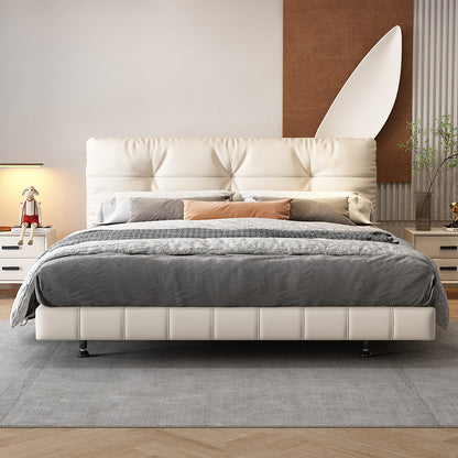 Floating Bed Cream Style Genuine Leather Bed