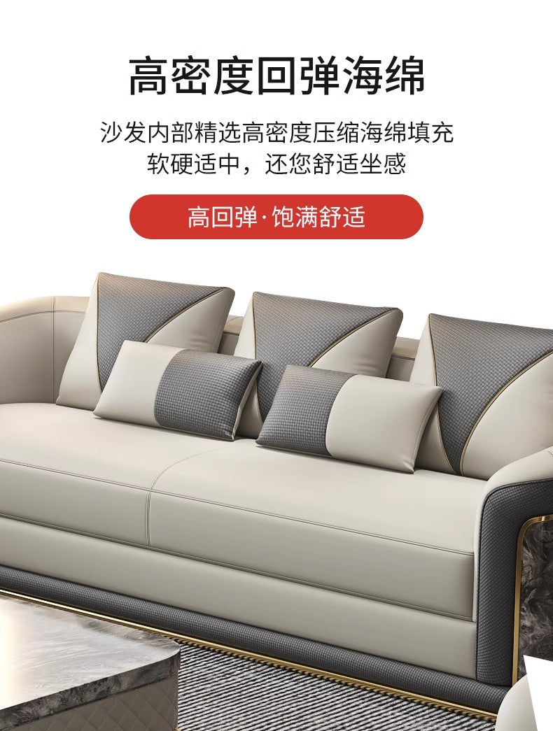 Italian Style Light Luxury Living Room Lacquered Genuine Leather Sofa Large Apartment High-End Villa Designer Mansion Whole House Furniture Customization